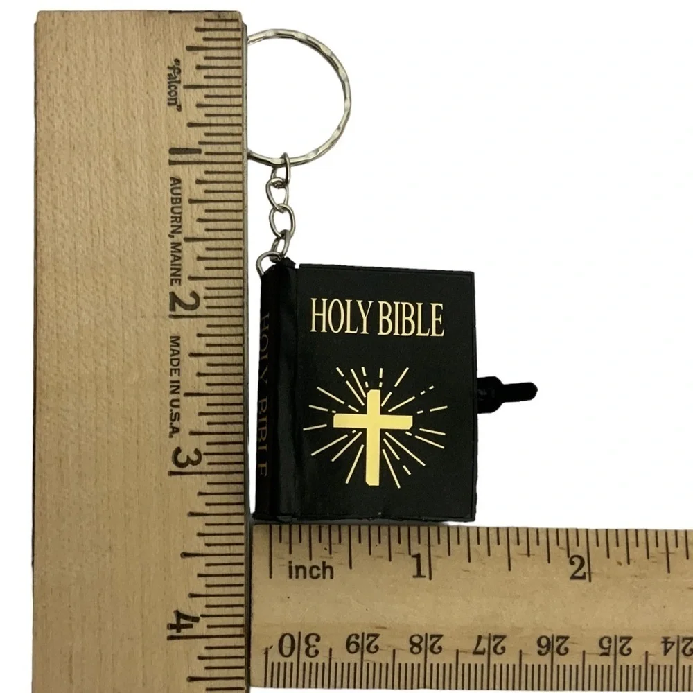 Bible Keychain Turnable Pages Pages Religious Mini Bible Book Pendant Black Gold